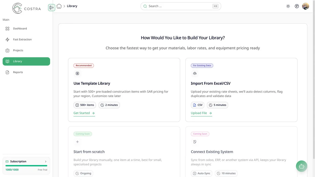 COSTRA rate library